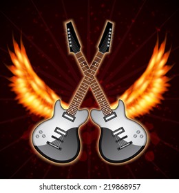 Music background with fire wings. Rock party cover. EPS10 vector