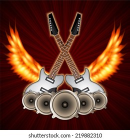 Music background with fire wings. Rock party cover. EPS10 vector