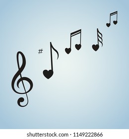 Music background with fly notes on blue background.