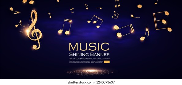 Music Background. Gold Shining Notes and Treble Clef. Vector illustration