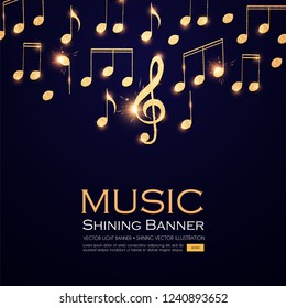 Music Background. Gold Shining Notes and Treble Clef. Vector illustration