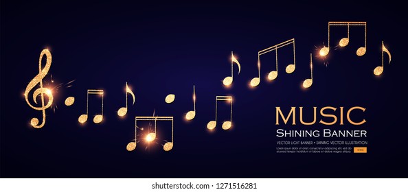 Music Background. Gold Shining Notes and Treble Clef. Vector illustration