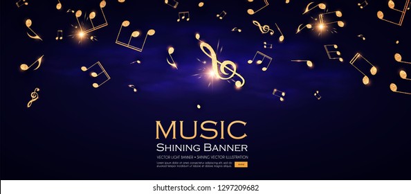 Music Background. Gold Shining Notes and Treble Clef. Vector illustration