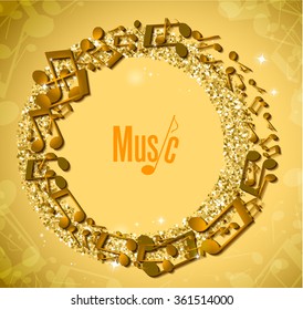 Music background with golden glitter. Vector