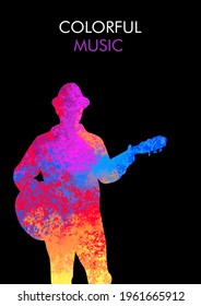 Music background graphic with guitar player in vector quality.