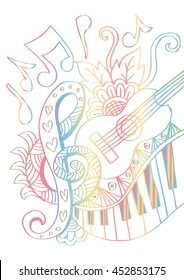 Music background with guitar. Doodle style.