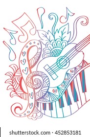 Music background with guitar. Doodle style.