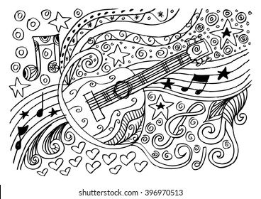 Music background with guitar and floral