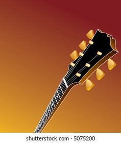 A music background with a guitar headstock in the foreground and space for text