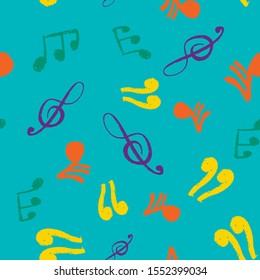 Music background. Hand drawn illustration. Seamless pattern