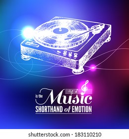 Music background. Hand drawn illustration and typography design 