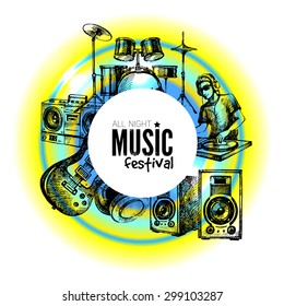 Music background. Hand drawn illustration. Vector design