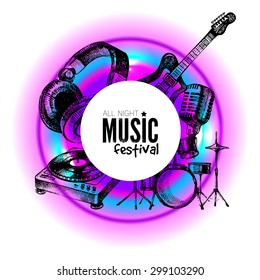 Music background. Hand drawn illustration. Vector design