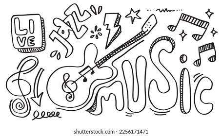 Music Background Hand drawn music set illustration. illustrations of music images, design concept.