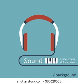 Music background with headphones. Can be used as a poster, cover, banner, flyer. Vector illustration