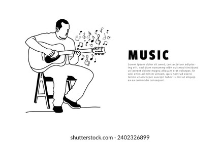 Music background with illustration people playing acoustic guitar design