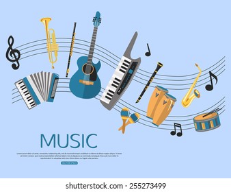 Music background with instruments. Vector illustration.