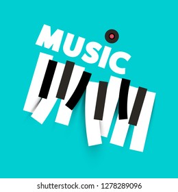 Music Background with Keyboard Keys and LP Vinyl Record