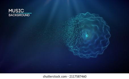 Music background line flow. Vector particle big data visualisation of matrix. Equalizer for music, showing sound waves with music waves. EPS 10