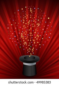 Music background with a magic top hat.