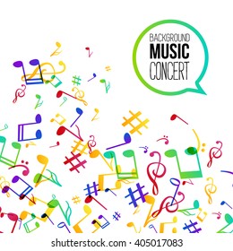 Music background. Musical background with musical notes. Vector rainbow colorful background.