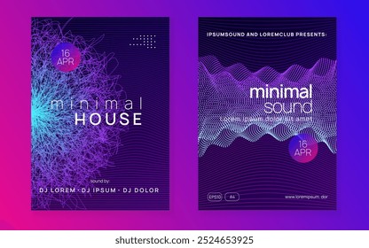 Música de fundo. Ilustração de áudio da boate. Pink Techno Design. Convite Eletro. Elemento Trance da Parte. Evento Dj. Pôster Azul Edm. Plano de fundo de música violeta