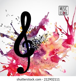 Music background with music notes and clef