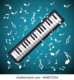 Music Background with Notes and Keyboard