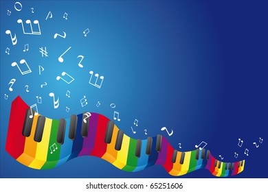 Music background with music notes and piano keyboard