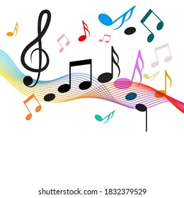 Music Background with Notes and Staff on White Backdrop - Vector