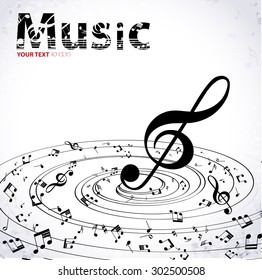 Music. Music background with notes and treble clef.