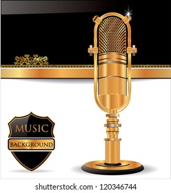 Music background with old golden microphone