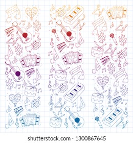 Music background for patterns. Vector illustration with musical instruments.