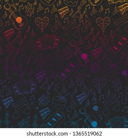 Music background for patterns. Vector illustration with musical instruments.