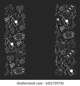 Music background for patterns. Vector illustration with musical instruments.