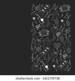 Music background for patterns. Vector illustration with musical instruments.