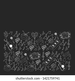 Music background for patterns. Vector illustration with musical instruments.
