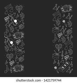 Music background for patterns. Vector illustration with musical instruments.