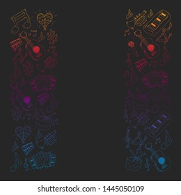 Music background for patterns. Vector illustration with musical instruments.