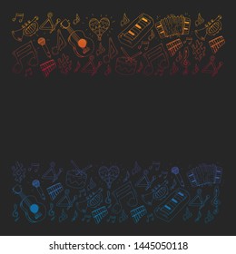 Music background for patterns. Vector illustration with musical instruments.