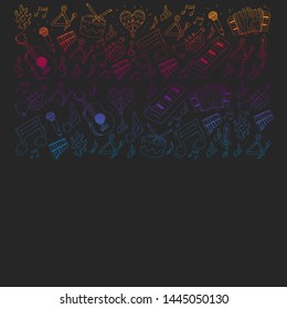 Music background for patterns. Vector illustration with musical instruments.