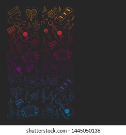 Music background for patterns. Vector illustration with musical instruments.