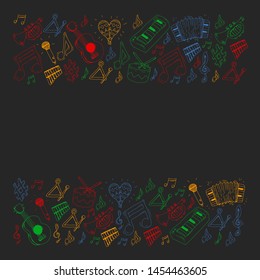 Music background for patterns. Vector illustration with musical instruments.