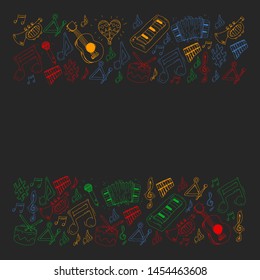 Music background for patterns. Vector illustration with musical instruments.