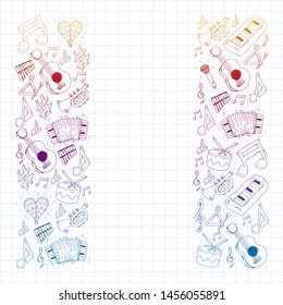 Music background for patterns. Vector illustration with musical instruments.