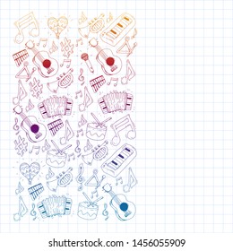 Music background for patterns. Vector illustration with musical instruments.