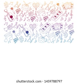 Music background for patterns. Vector illustration with musical instruments.