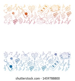 Music background for patterns. Vector illustration with musical instruments.