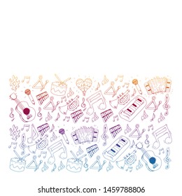 Music background for patterns. Vector illustration with musical instruments.