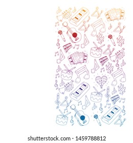 Music background for patterns. Vector illustration with musical instruments.